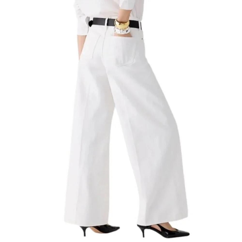 J. Crew Women's Petite High Rise Super Wide Jeans White 30 Petite NWT